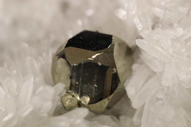 Pyrite dédocaèdre sur Quartz